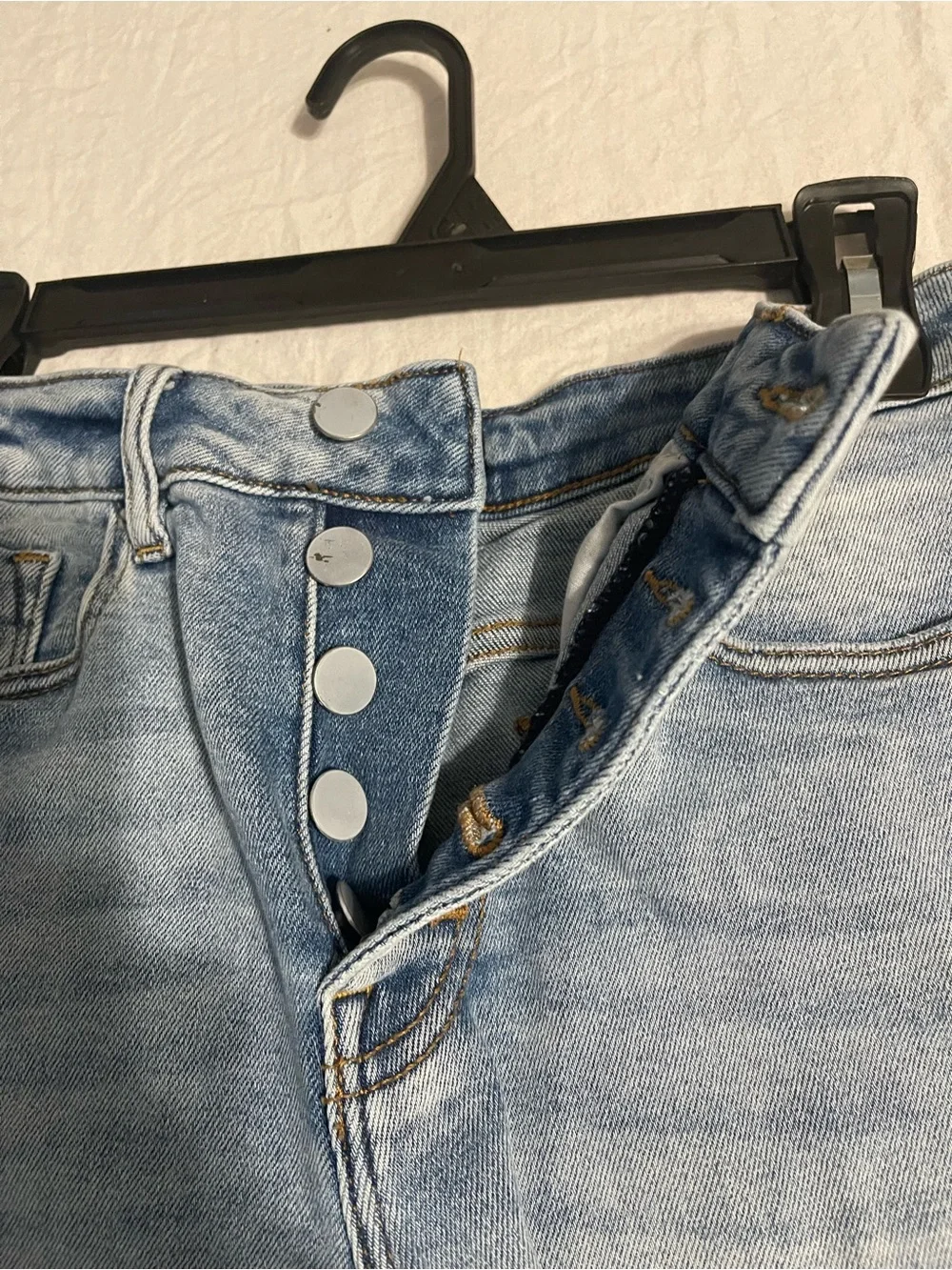 Aqua Light Blue High-Rise Button-Fly Jean Shorts